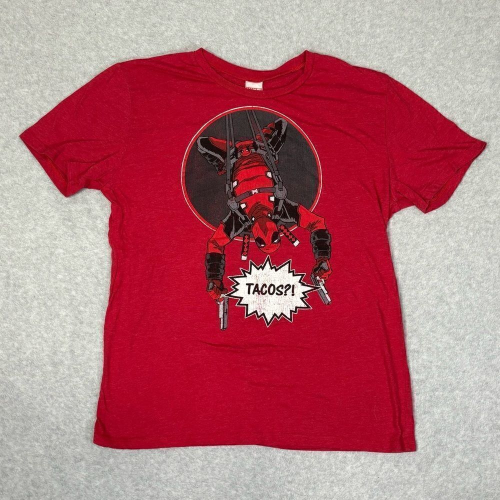 Deadpool Marvel Men's Shirt Size Extra Large Red Graphic Tee Short Sleeve Taco